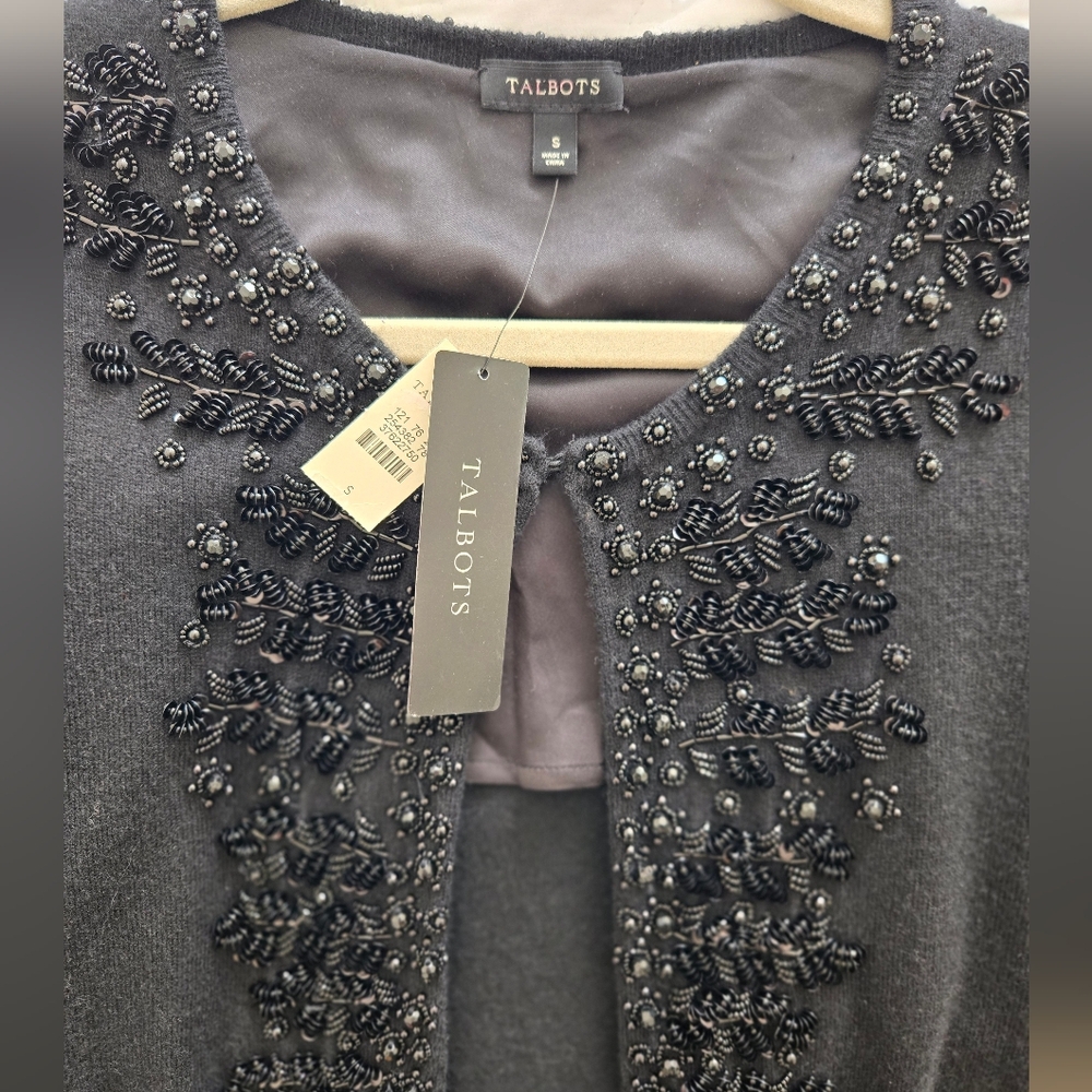 Talbots Black Beaded Cardigan